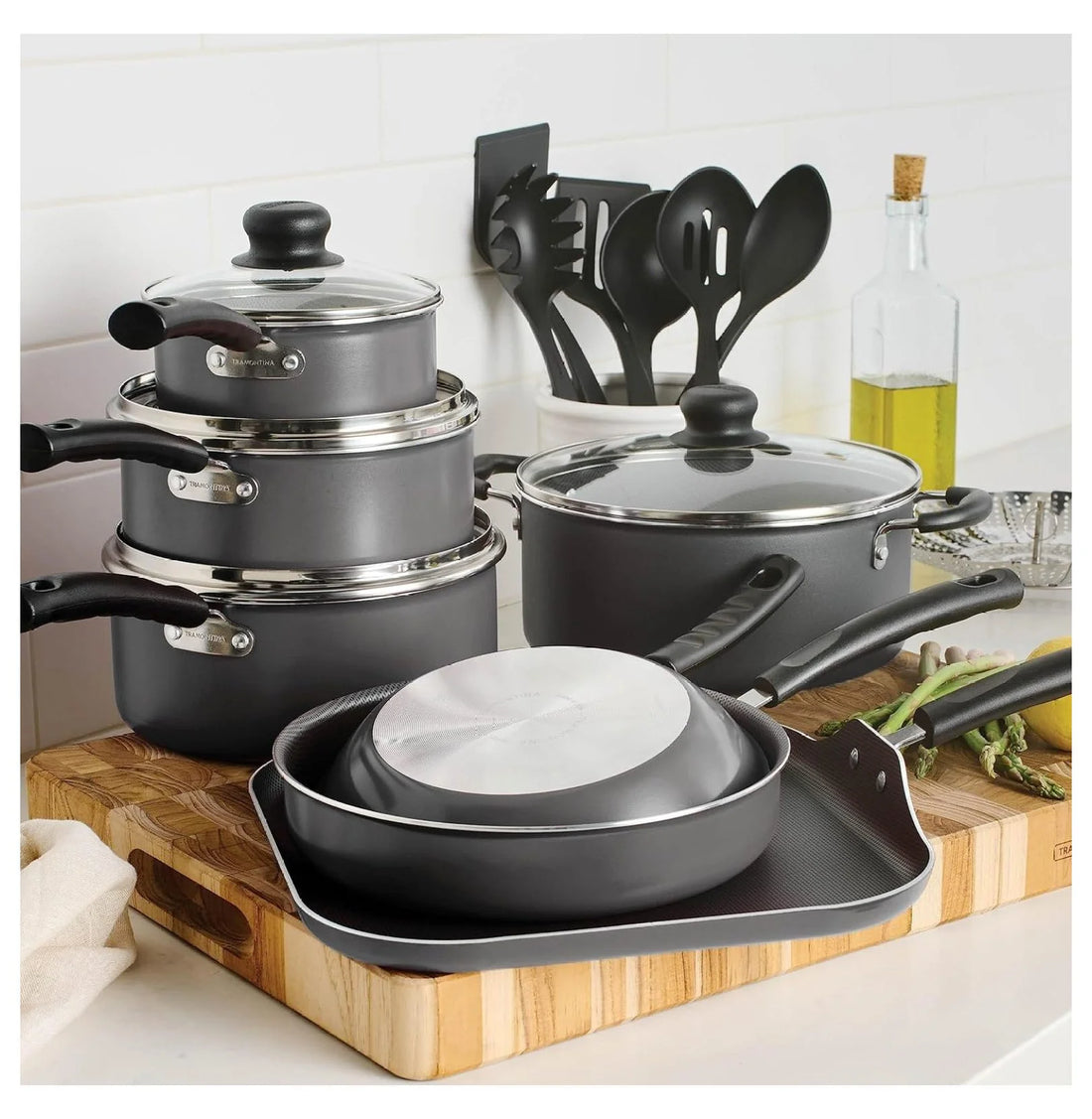 18 Piece Nonstick Pots & Pans Cookware Set Kitchen Kitchenware Cooking NEW (GRAY)