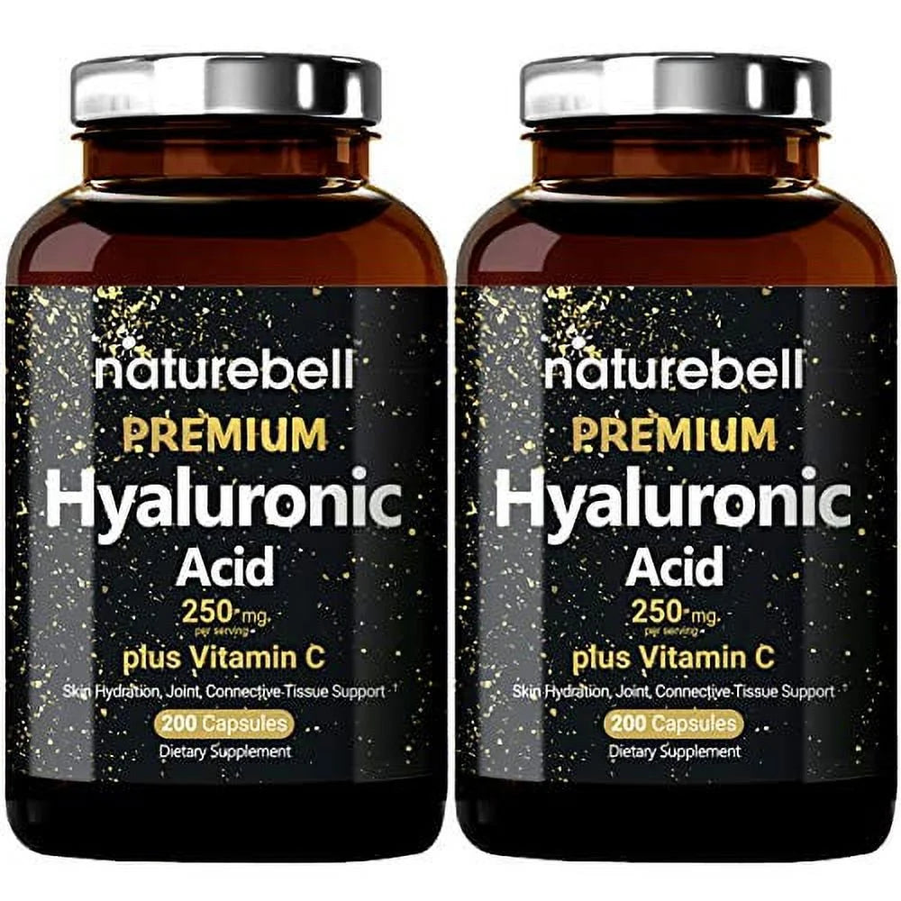 Naturebell 2 Pack Plant Based Hyaluronic Acid Supplements 250Mg with 25Mg Vitamin C & Biotin 5000Mcg, 480 Total Capsules , Essential for Hair Growth, Joint Support, & Hydrating Skin , Non-Gmo 240 Count (Pack of 2)