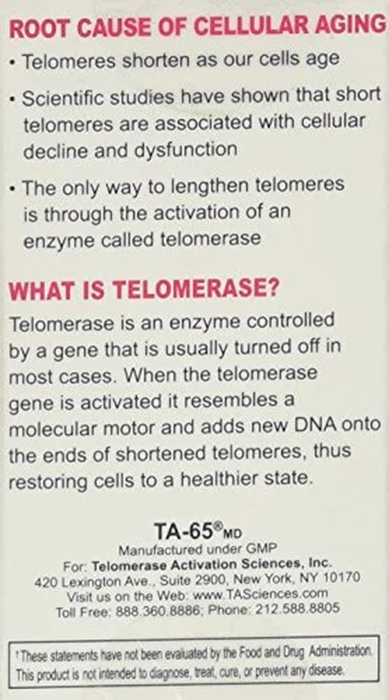 T.A. Sciences TA-65 Telomerase Activation Anti-Aging & Immunity Boost with Cell Rejuvenation 30 Capsules