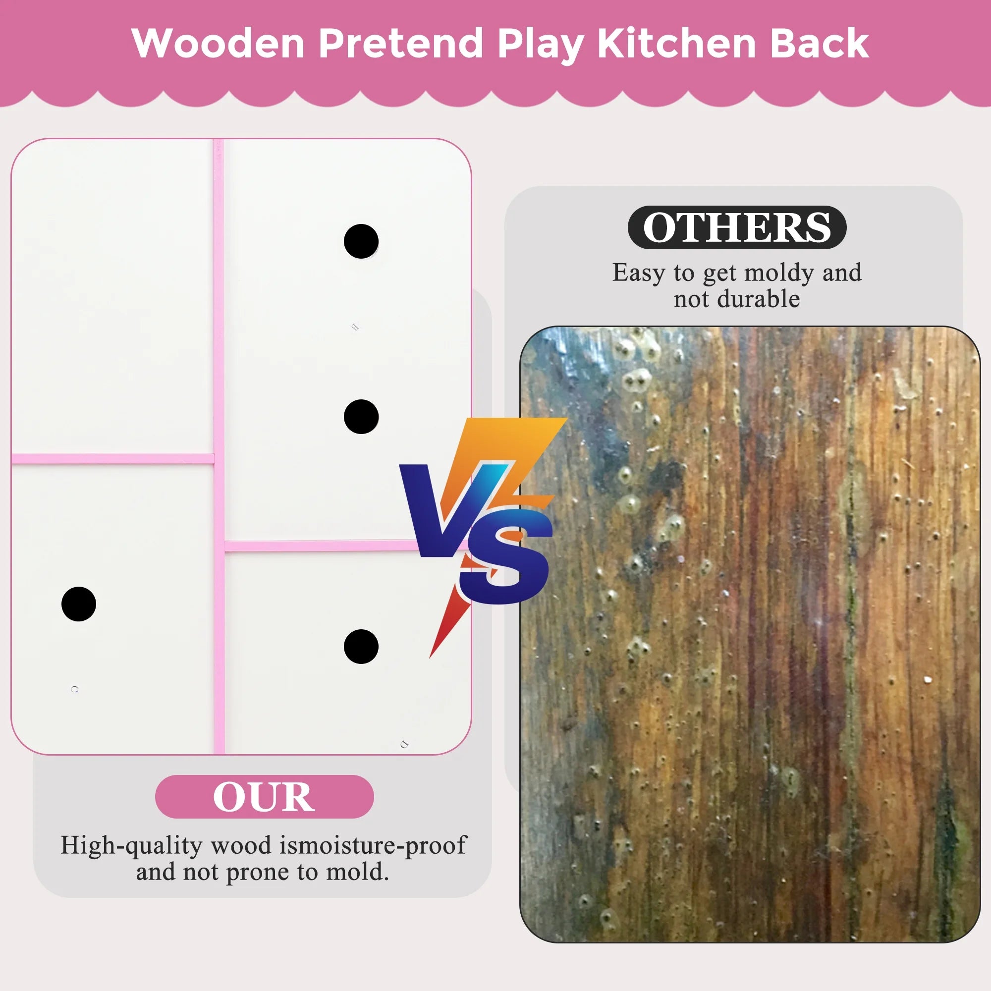 Play Kitchen, Wooden with Chalkboard, Ice Maker, Play Phone, Cookware Accessories, Microwave Toy Kitchen Gift for Boys Girls Age 3-8 Pink