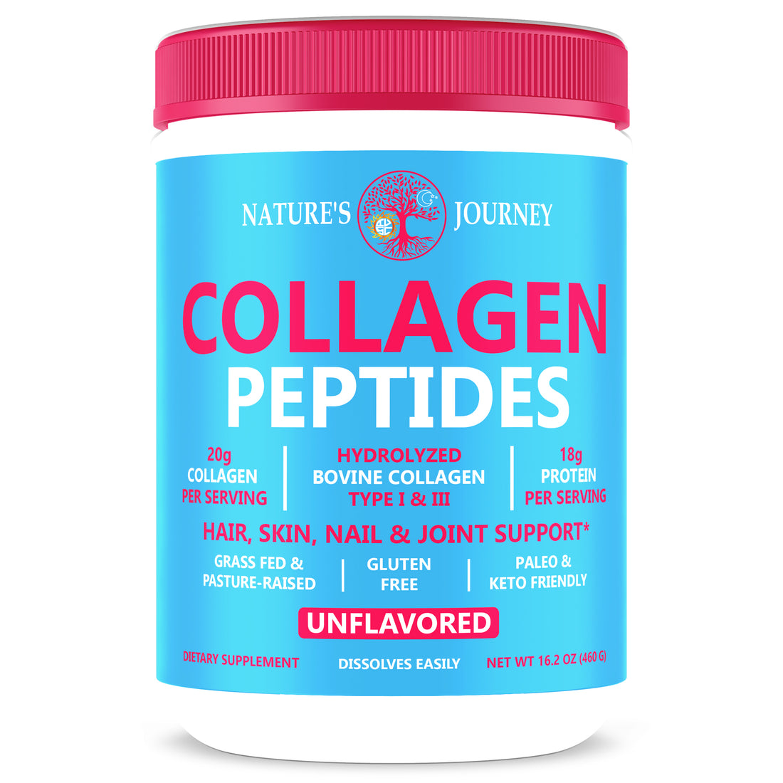 Grass Fed Collagen Peptides Powder - Paleo & Keto Friendly, Non-GMO, 16.2oz