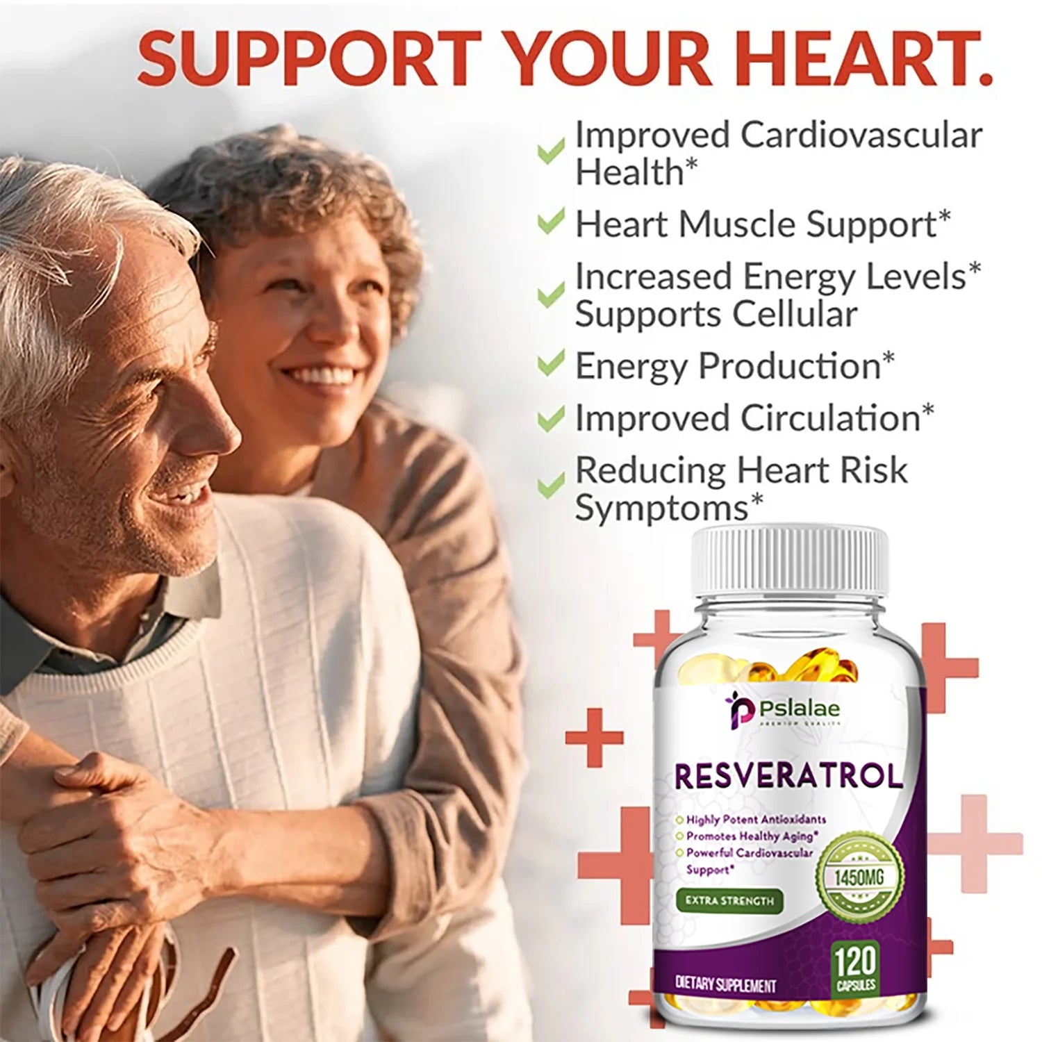 Pslalae Resveratrol 1450Mg - anti Agingm, Brain, Skin and Cardiovascular Health 120Pcs (1/3/5 Pack)