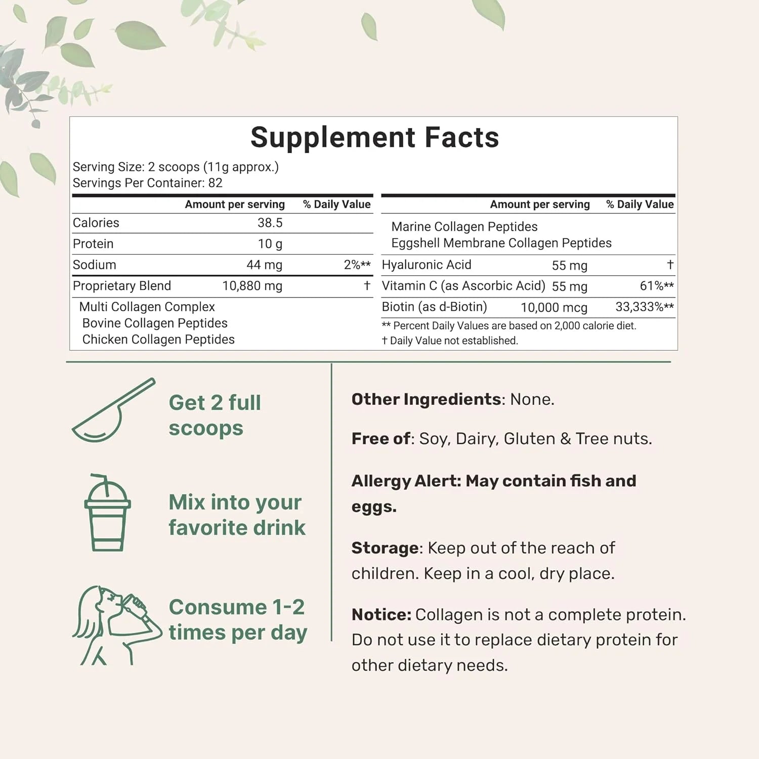 Multi Collagen Protein Powder, 2 Pounds – Type I,II,III,V,X with Biotin 10000Mcg, Hyaluronic Acid, Vitamin C – Unflavored Collagen Peptides – Keto & Paleo Friendly, Easy Dissolve, Non-Gmo