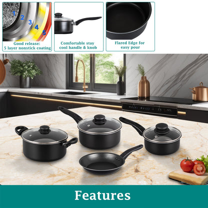 7 Piece Nonstick Cookware Set, Black