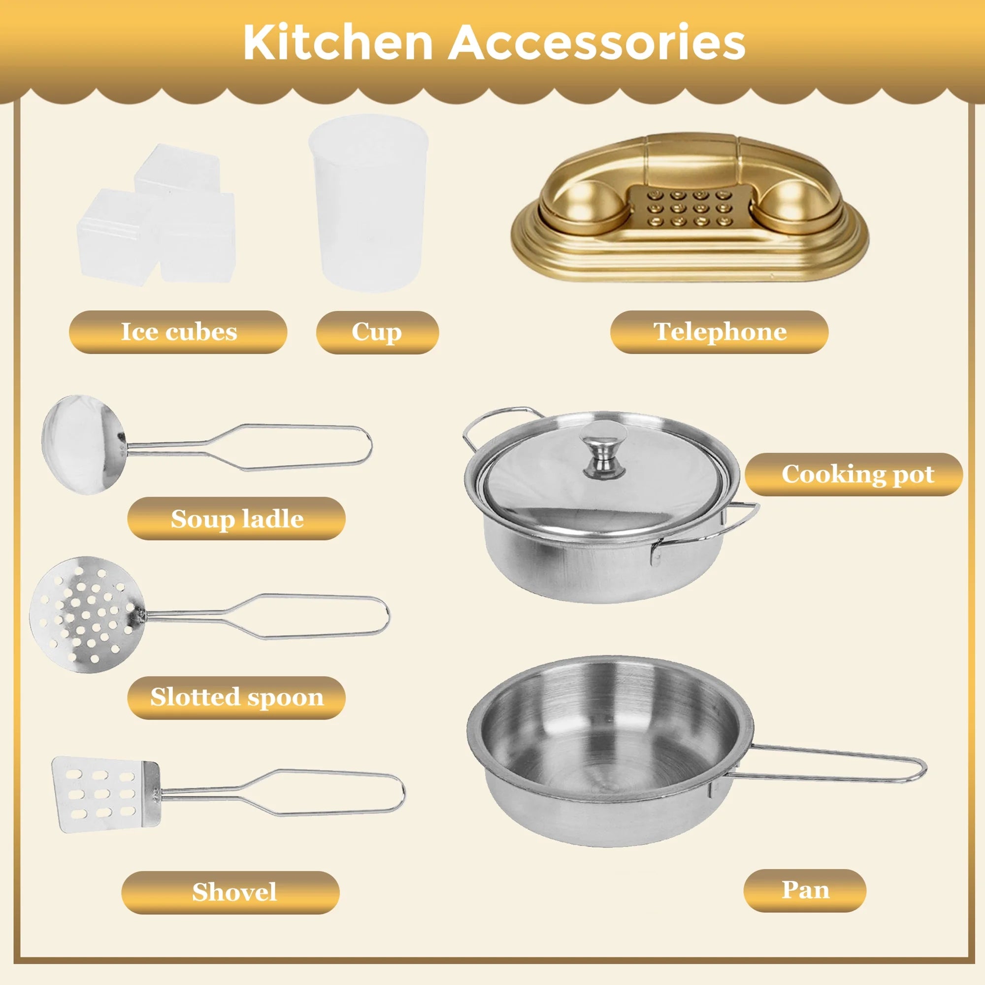 Play Kitchen, Wooden  with Chalkboard, Ice Maker, Play Phone, Cookware Accessories, Microwave Toy Kitchen Gift for Boys Girls Age 3-8 White