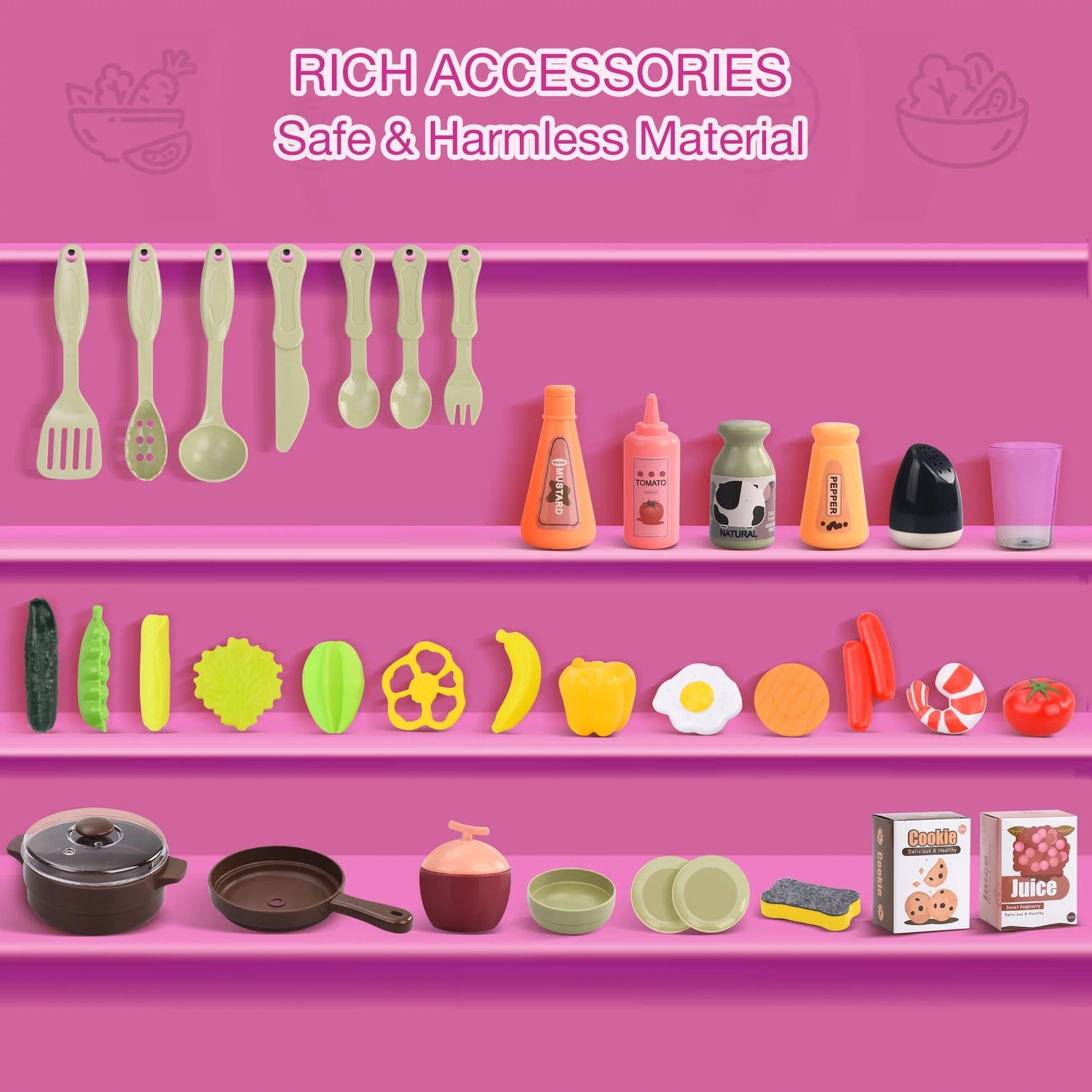 Play Kitchen Set for Kids, 2.1FT Tall Kids Play Kitchen with Realistic Lights and Sounds, Simulation of Spray, 42Pcs Toy Kitchen Set for Toddlers Girls Boys Gift - Small (Pink)