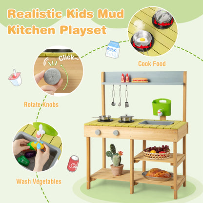 Outdoor Mud Kitchen Set, Outdoor Play Kitchen Set with Removable Water Box
