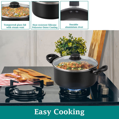 7 Piece Nonstick Cookware Set, Black
