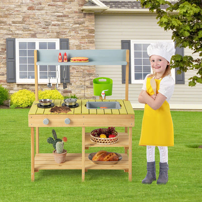 Outdoor Mud Kitchen Set, Outdoor Play Kitchen Set with Removable Water Box