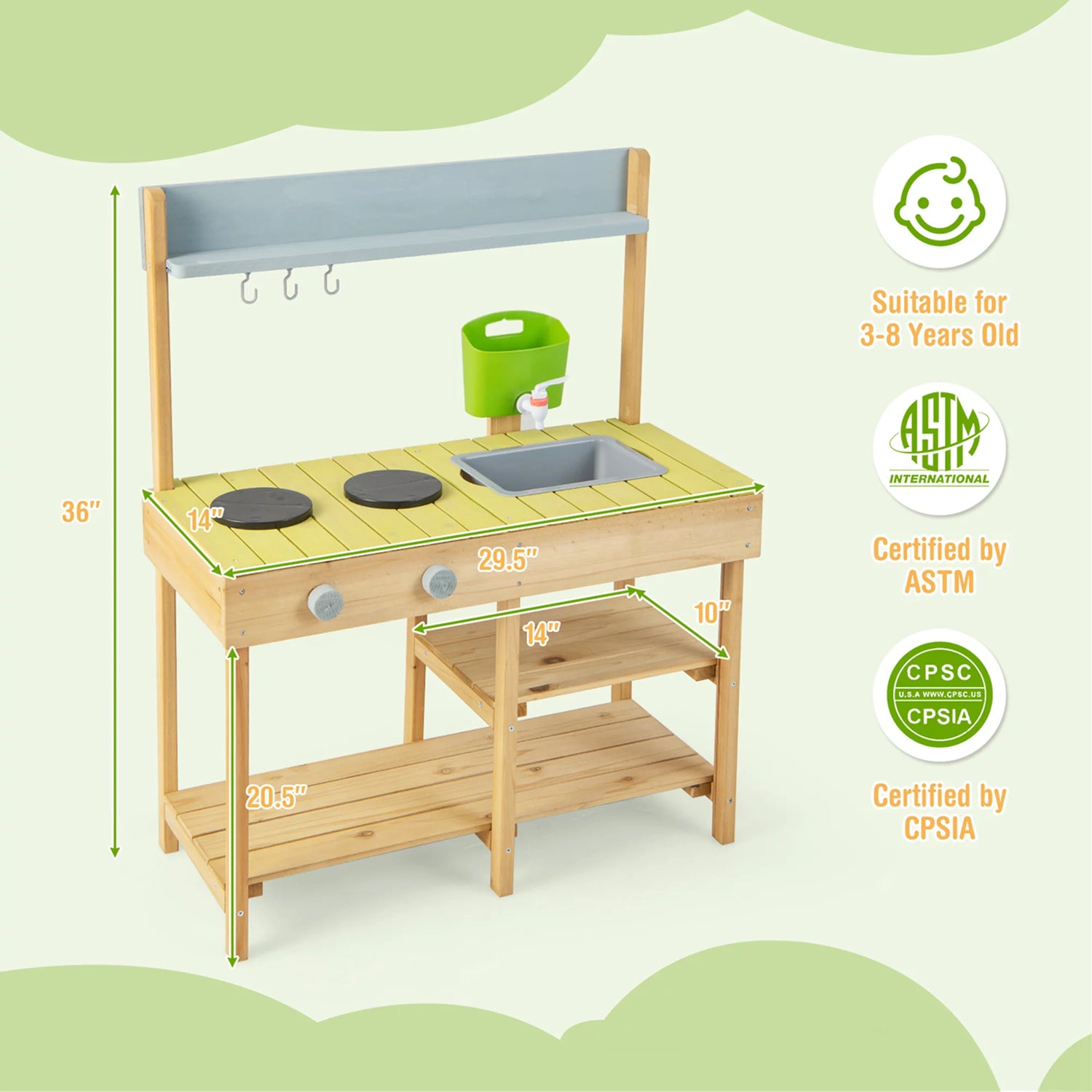 Outdoor Mud Kitchen Set, Outdoor Play Kitchen Set with Removable Water Box