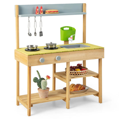 Outdoor Mud Kitchen Set, Outdoor Play Kitchen Set with Removable Water Box