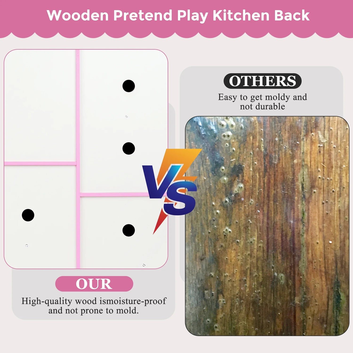 Play Kitchen, Wooden  with Chalkboard, Ice Maker, Play Phone, Cookware Accessories, Microwave Toy Kitchen Gift for Boys Girls Age 3-8 Pink