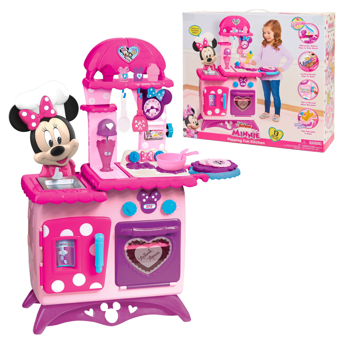 Disney Junior  Flipping Fun Pretend Play Kitchen Set, Play Food, Realistic Sounds, Kids Toys for Ages 3 Up