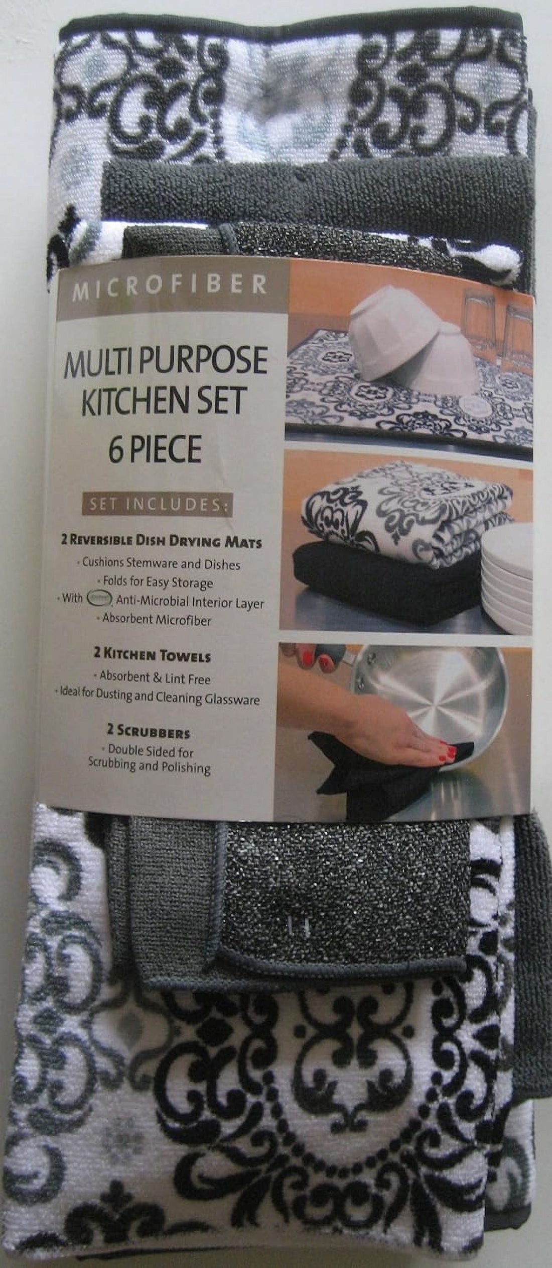 Microfiber Multi Pupose Kitchen Set 6 Piece (Gray, Black &amp; White)