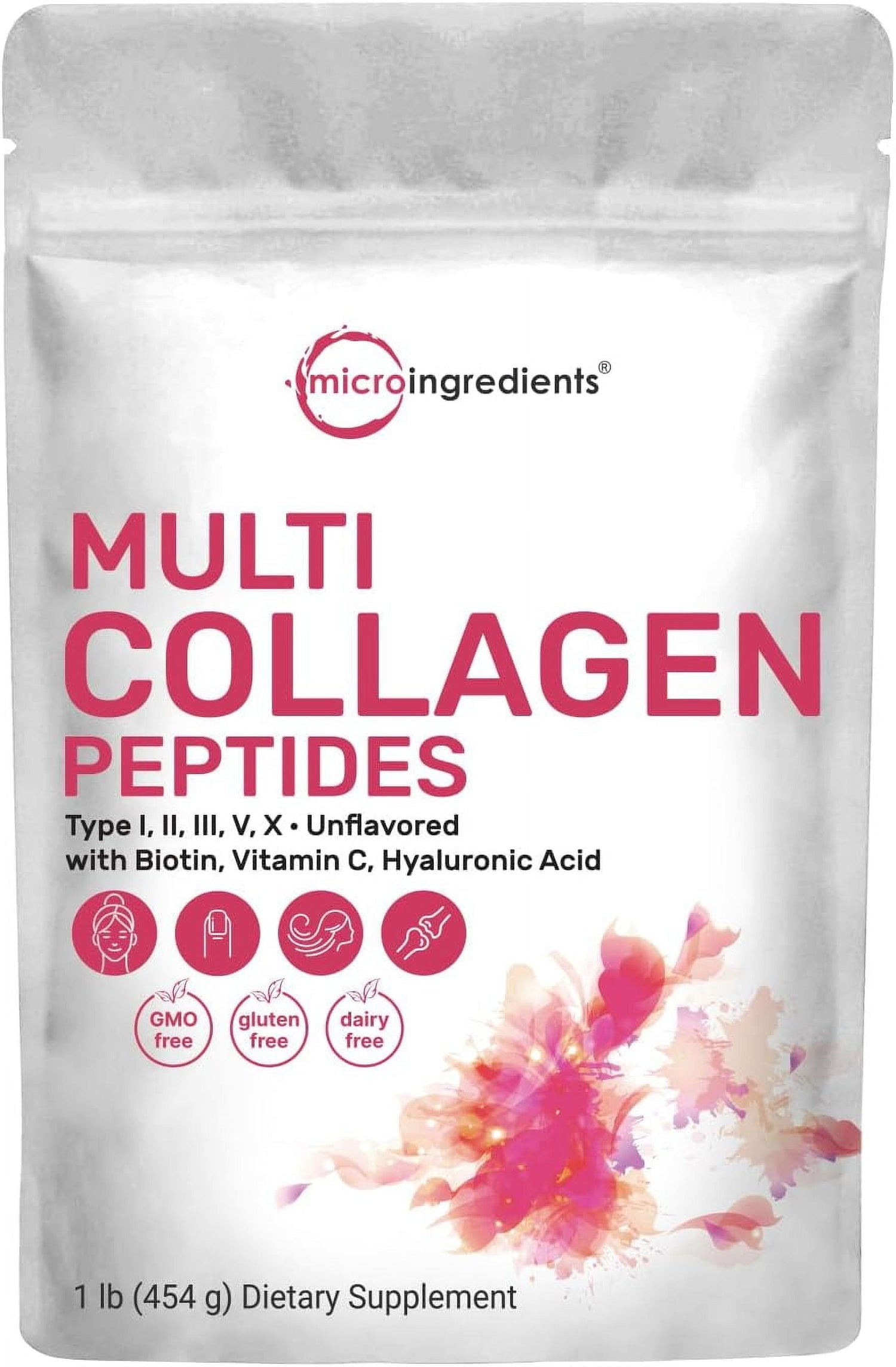 Multi Collagen Protein Powder, 2 Pounds – Type I,II,III,V,X with Biotin 10000Mcg, Hyaluronic Acid, Vitamin C – Unflavored Collagen Peptides – Keto &amp; Paleo Friendly, Easy Dissolve, Non-Gmo