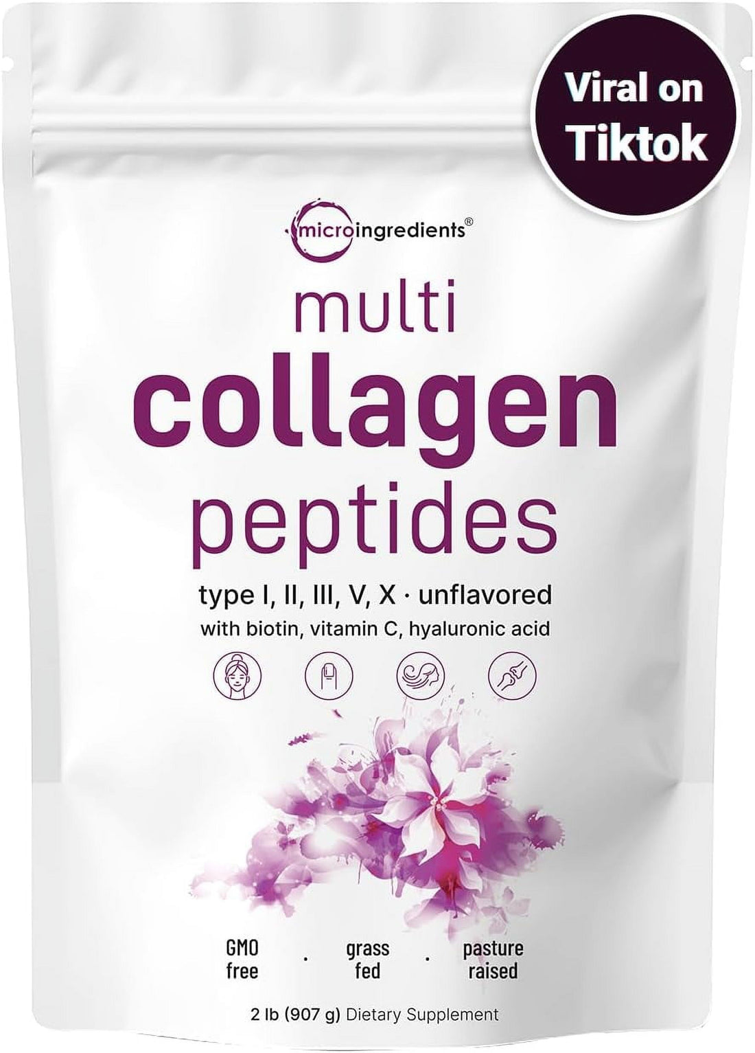 Multi Collagen Protein Powder, 2 Pounds – Type I,II,III,V,X with Biotin 10000Mcg, Hyaluronic Acid, Vitamin C – Unflavored Collagen Peptides – Keto & Paleo Friendly, Easy Dissolve, Non-Gmo