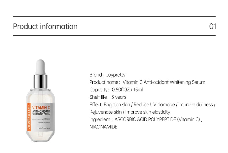 Vitamin C Serum Hyaluronic Acid For Face Collagen Glowing Serum Fade Melanin Whitening Moisturizing Facial Skin Care JoyPretty