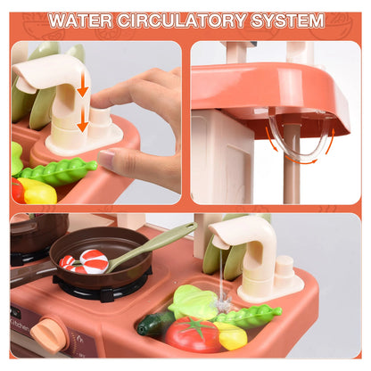 Play Kitchen Set for Kids, 2.1FT Tall Kids Play Kitchen with Realistic Lights and Sounds, Simulation of Spray, 42Pcs Toy Kitchen Set for Toddlers Girls Boys Gift - Small (Orange Red)