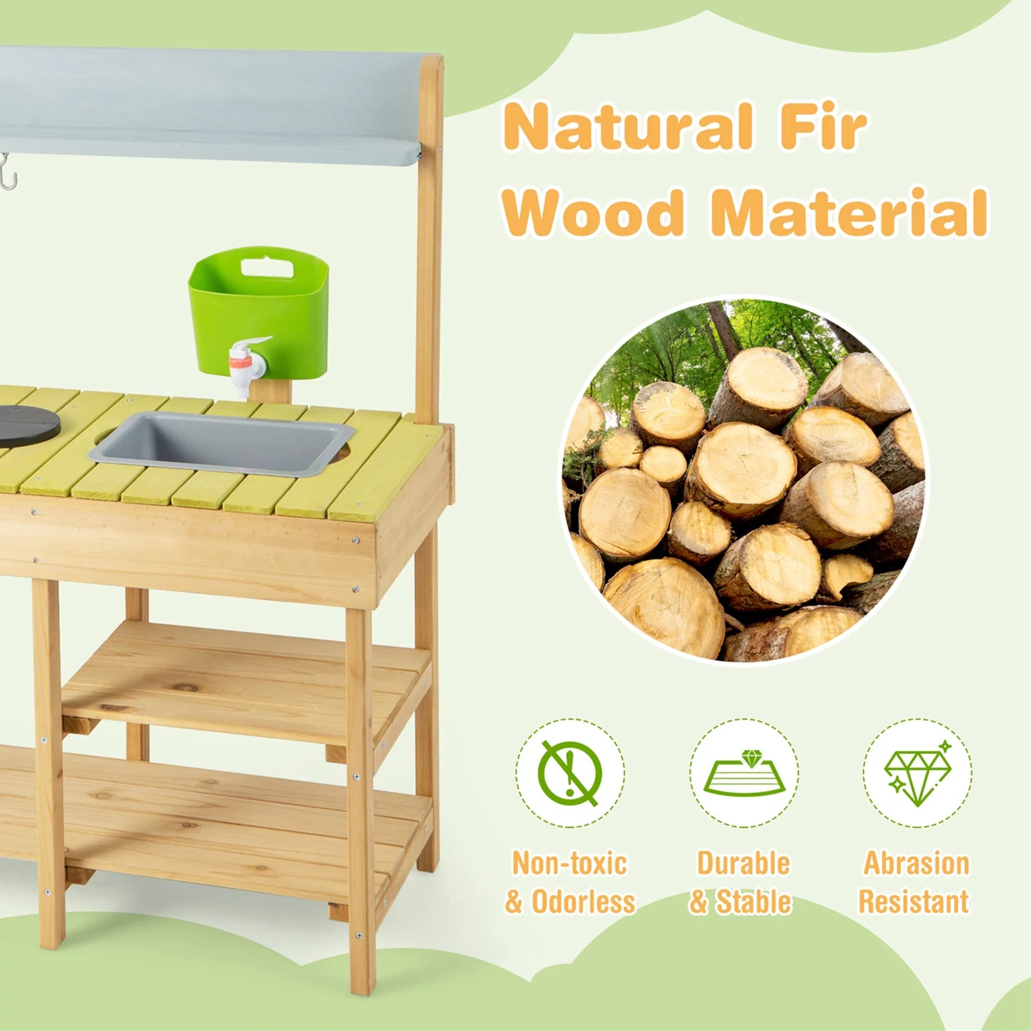 Outdoor Mud Kitchen Set, Outdoor Play Kitchen Set with Removable Water Box