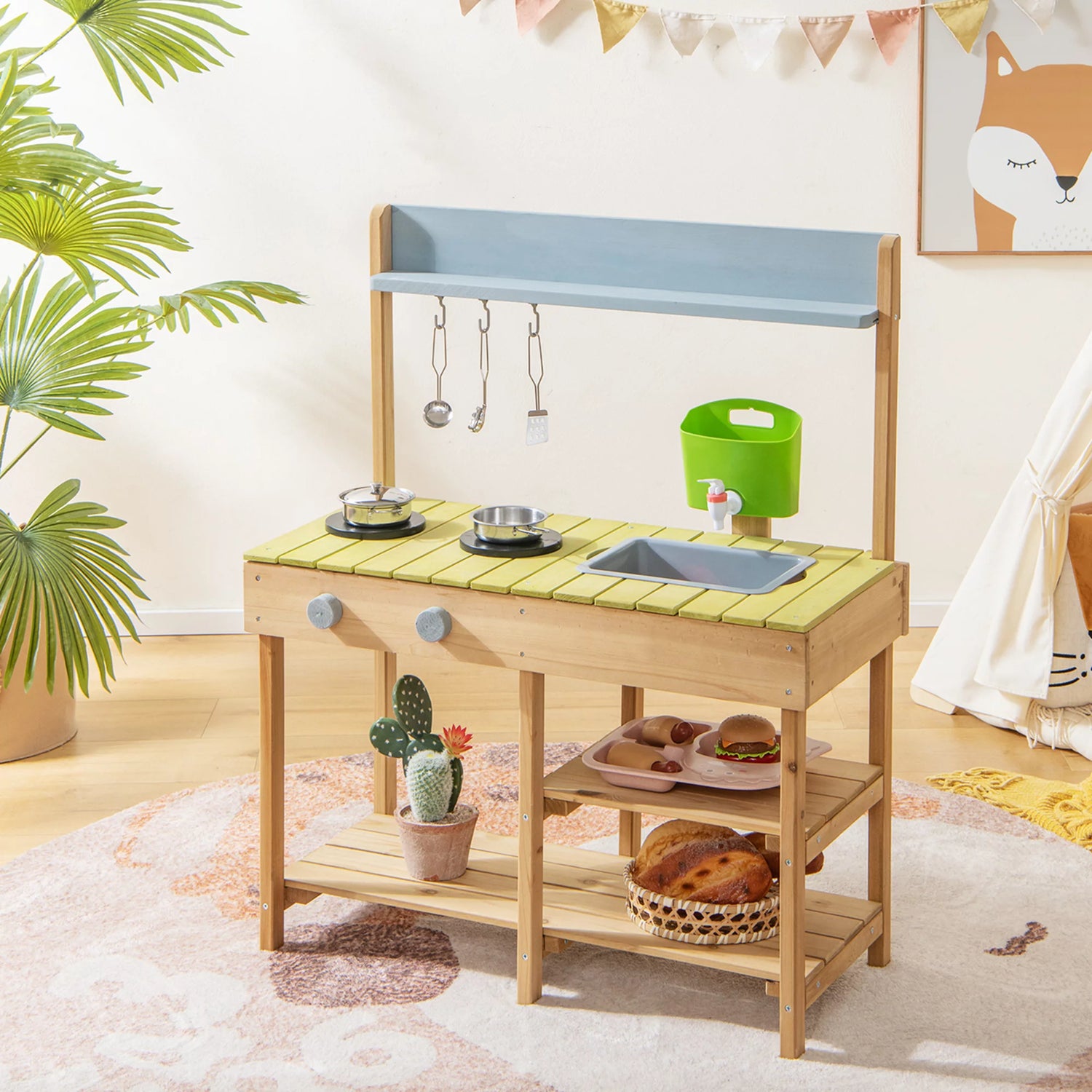 Outdoor Mud Kitchen Set, Outdoor Play Kitchen Set with Removable Water Box