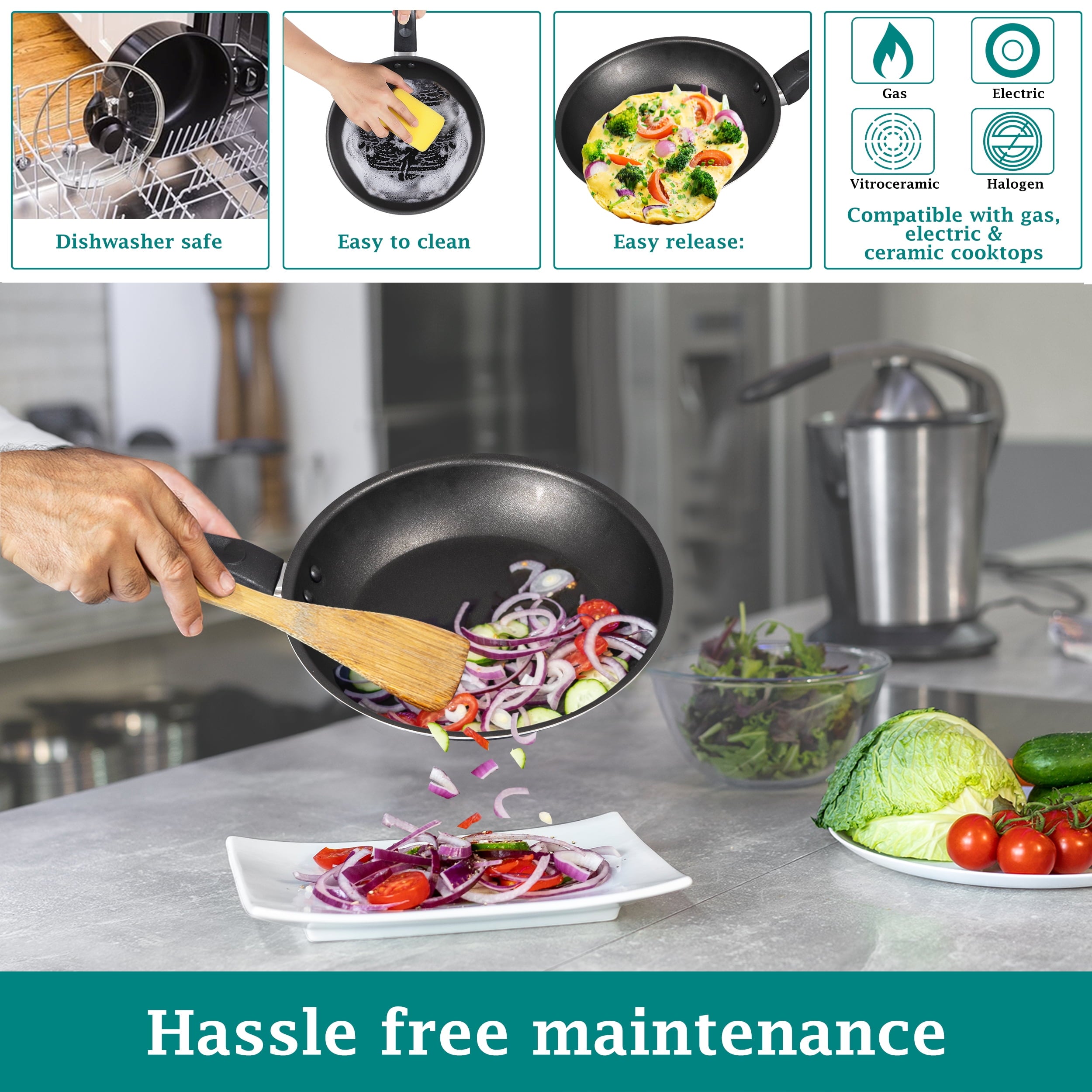 7 Piece Nonstick Cookware Set, Black