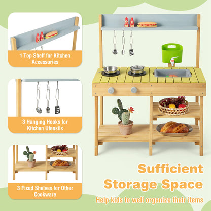 Outdoor Mud Kitchen Set, Outdoor Play Kitchen Set with Removable Water Box