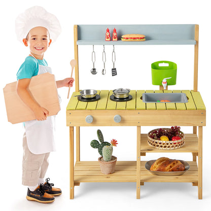 Outdoor Mud Kitchen Set, Outdoor Play Kitchen Set with Removable Water Box